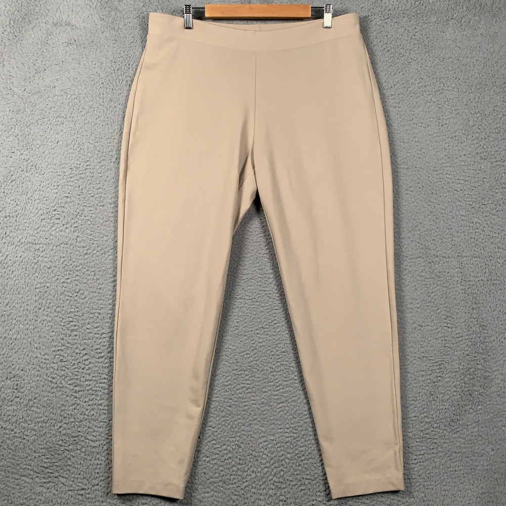 Eileen Fisher System Tencel Lyocell Knit Ankle Pants Women XL Wheat Slim Tapered